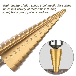 3 Piece HSS Steel Step Cone Drill Bit Set Hole Cutter 4-12/20/32mm